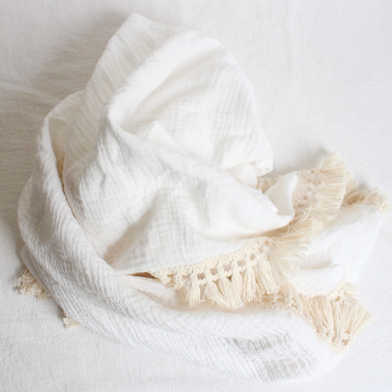 Cotton Muslin Baby Swaddle Blanket with Tassels