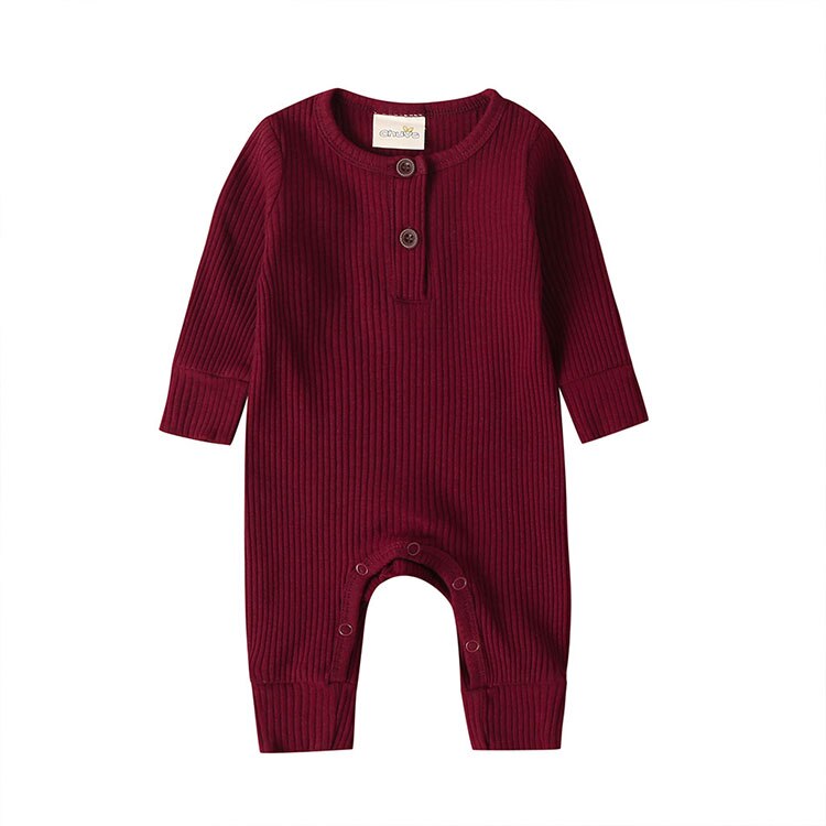Baby's Ribbed Fabric Long Sleeve Romper