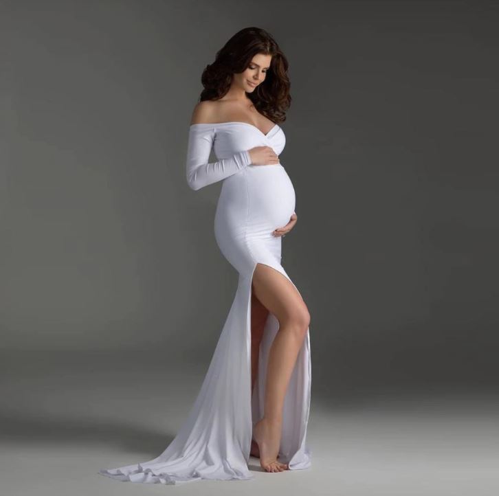 Elegant V-Neck Long Maternity Dress